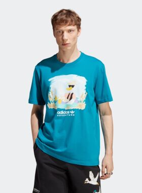 Adidas/阿迪达斯 男子三叶草印花运动短袖圆领T恤 HZ1146