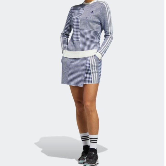 Adidas 女装户外高尔夫格子针织运动短裙半身裙 GT3674 GT3675