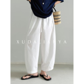 直筒休闲裤 徐大脸吖定制 新疆棉夏高腰宽松2穿束脚懒人气球裤 女