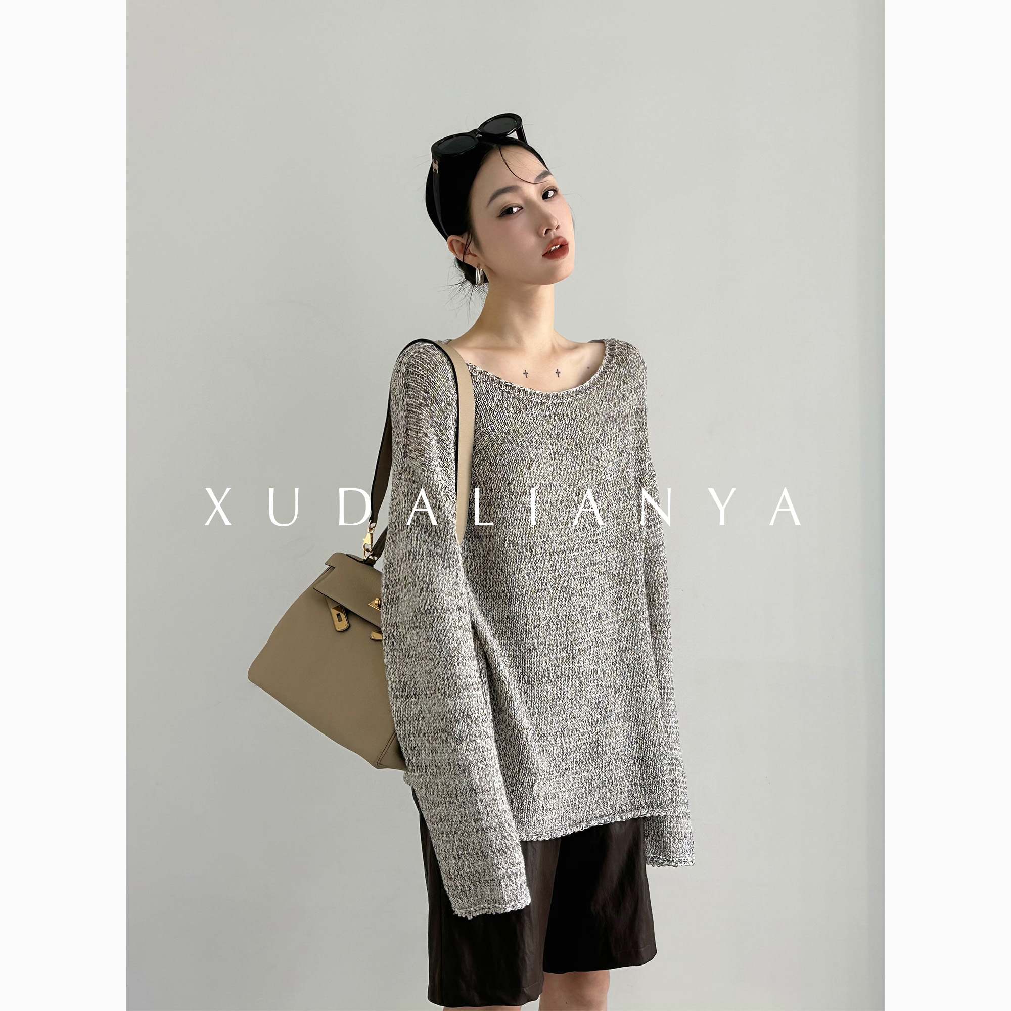 徐大脸吖定制 慵懒感混色夹彩罩衫秋季软糯宽松长袖针织衫上衣女