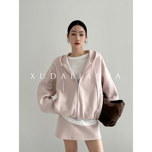 徐大脸吖定制 韩系懒人连帽卫衣外套短裙两件套休闲运动服套装女