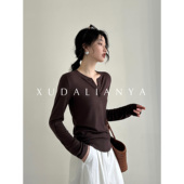 春夏显瘦长袖 徐大脸吖定制 M1u系兰精莫代尔亨利打底衫 T恤上衣v