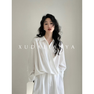 子两件套女 阔腿裤 徐大脸吖定制 天丝&亚麻小众设计感交叉V领衬衫