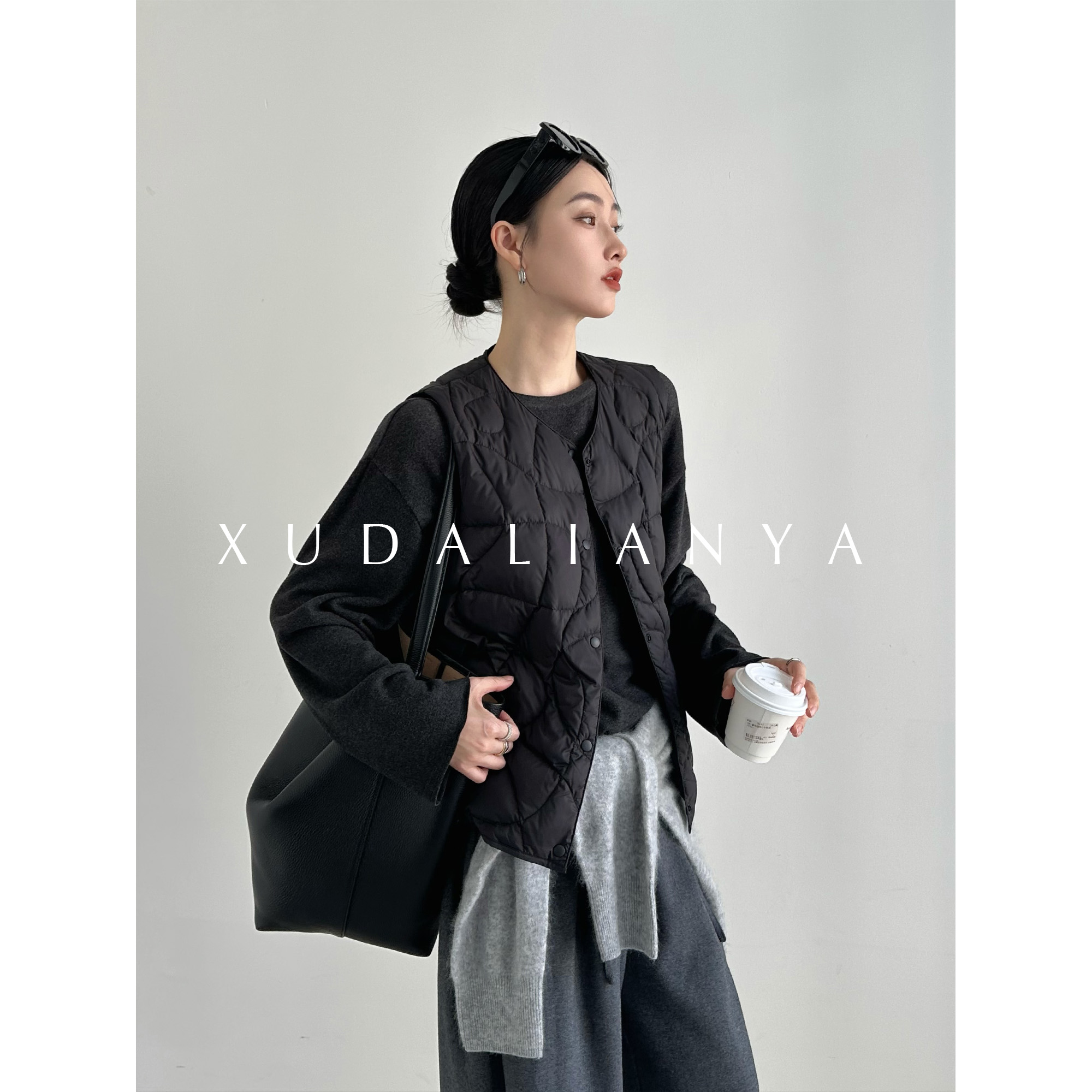 徐大脸吖定制 轻便白鸭绒内搭外穿秋叠穿菱格羽绒马甲背心外套女