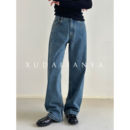 女 子秋冬显瘦高腰微锥牛仔裤 徐大脸吖定制 ROW侧缝立裁遮跨直筒裤