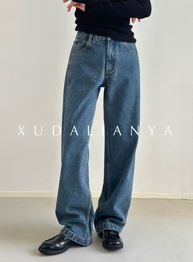 徐大脸吖定制 ROW侧缝立裁遮跨直筒裤子秋冬显瘦高腰微锥牛仔裤女