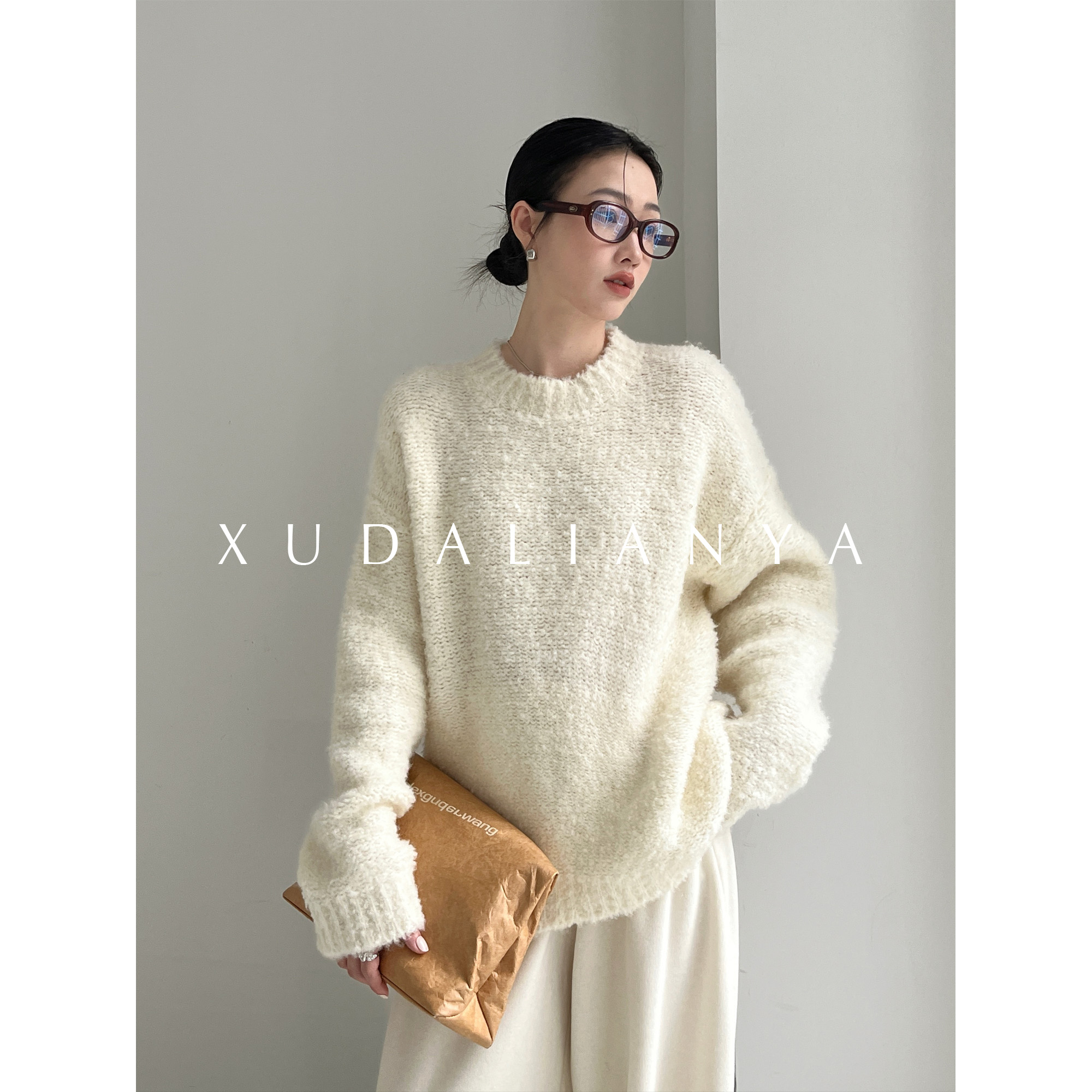 徐大脸吖定制 羊毛圈圈纱颗粒感松软毛衣秋冬慵懒风针织衫上衣女