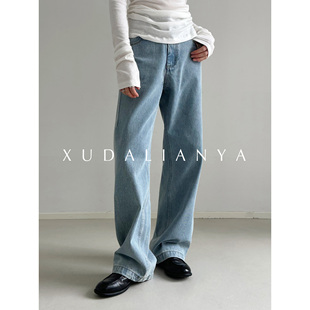 徐大脸吖定制 ROW侧缝立裁直筒裤子春秋四季通穿显瘦高腰牛仔裤女