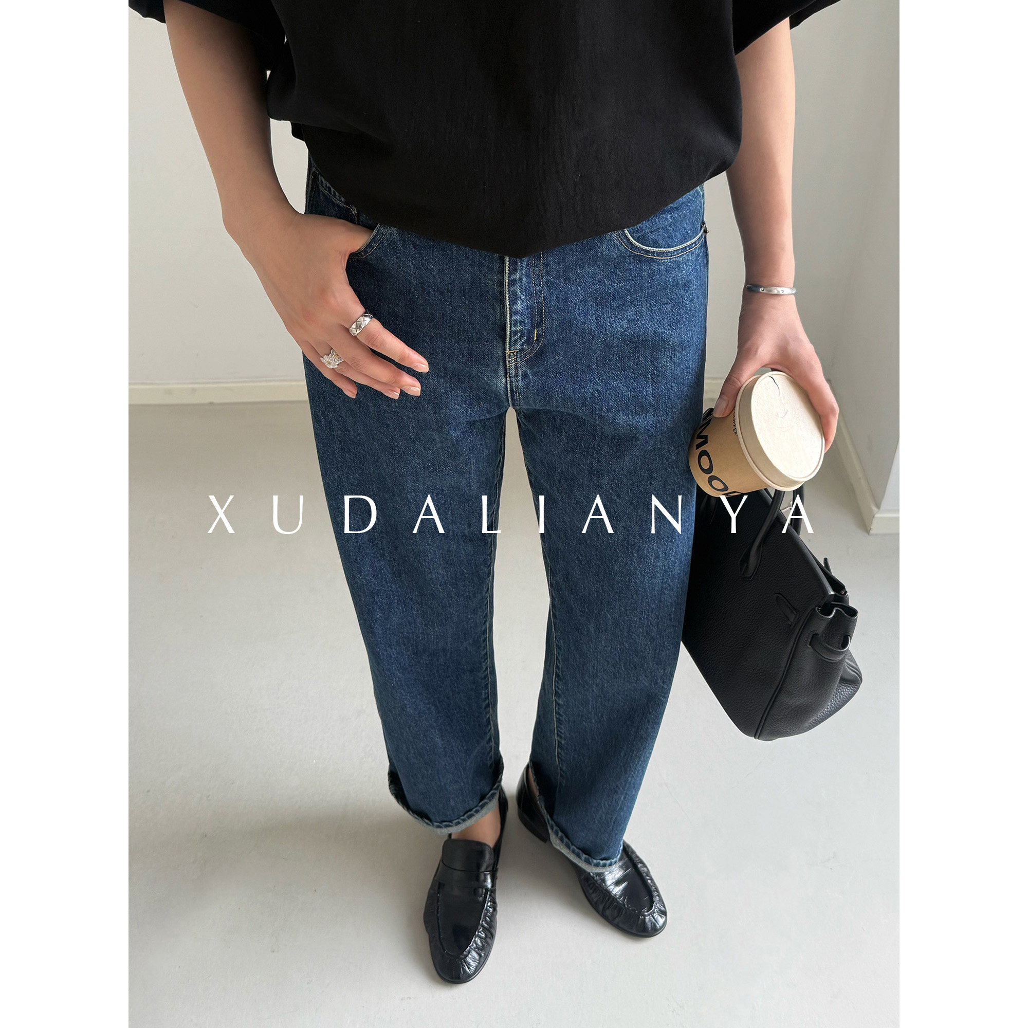 徐大脸吖定制 自留款!美式复古烟管九分裤子夏季高腰直筒牛仔裤女图片