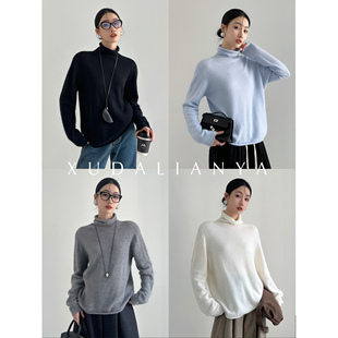 女 冬内搭外穿高领打底衫 徐大脸吖定制 慵懒松弛浣熊毛羊毛针织衫