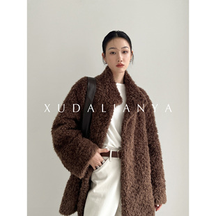 徐大脸吖定制 立领羊羔毛外套秋冬宽松慵懒环保卷毛绒皮草大衣女