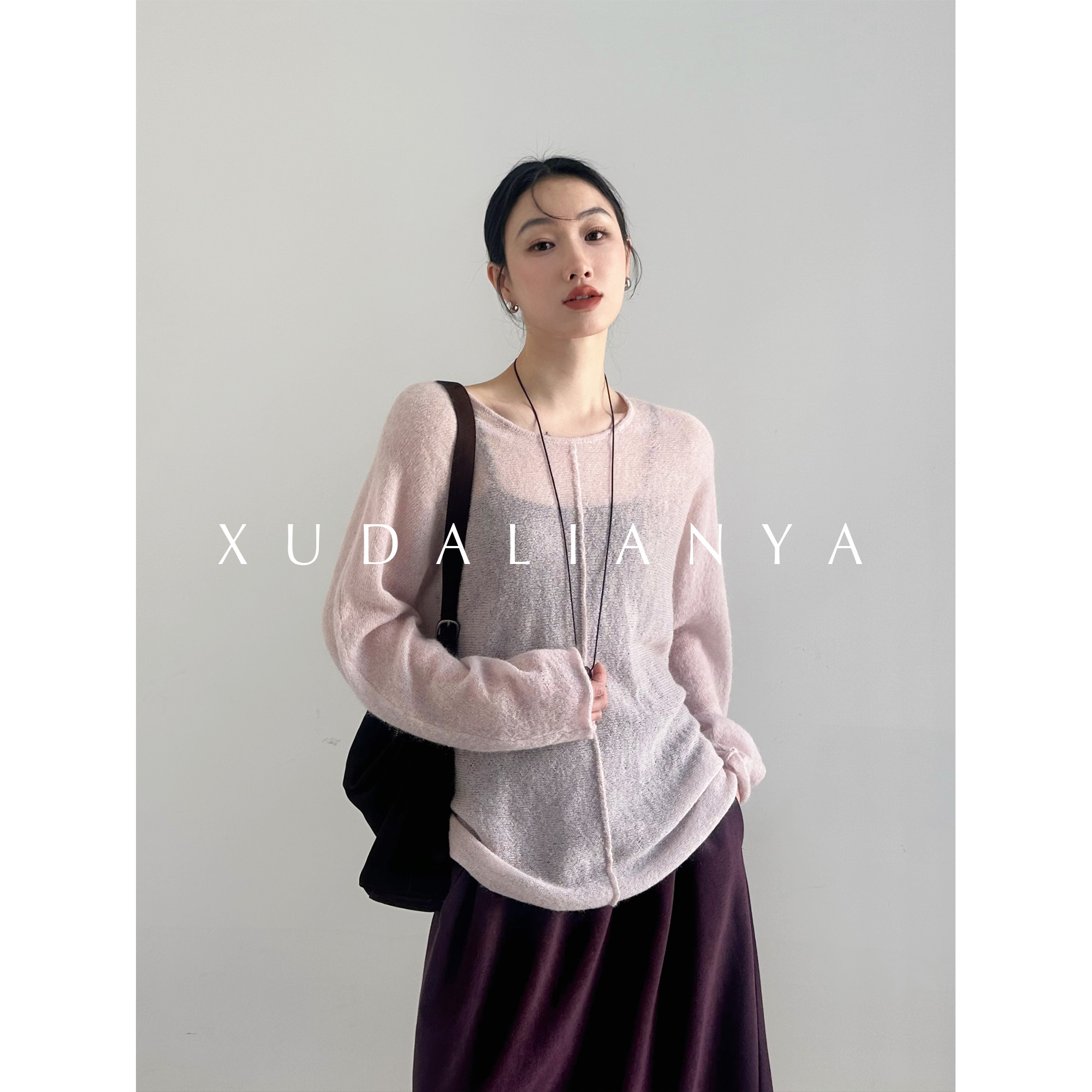 徐大脸吖定制 早春软糯马海毛羊毛针织衫女宽松氛围微透罩衫上衣