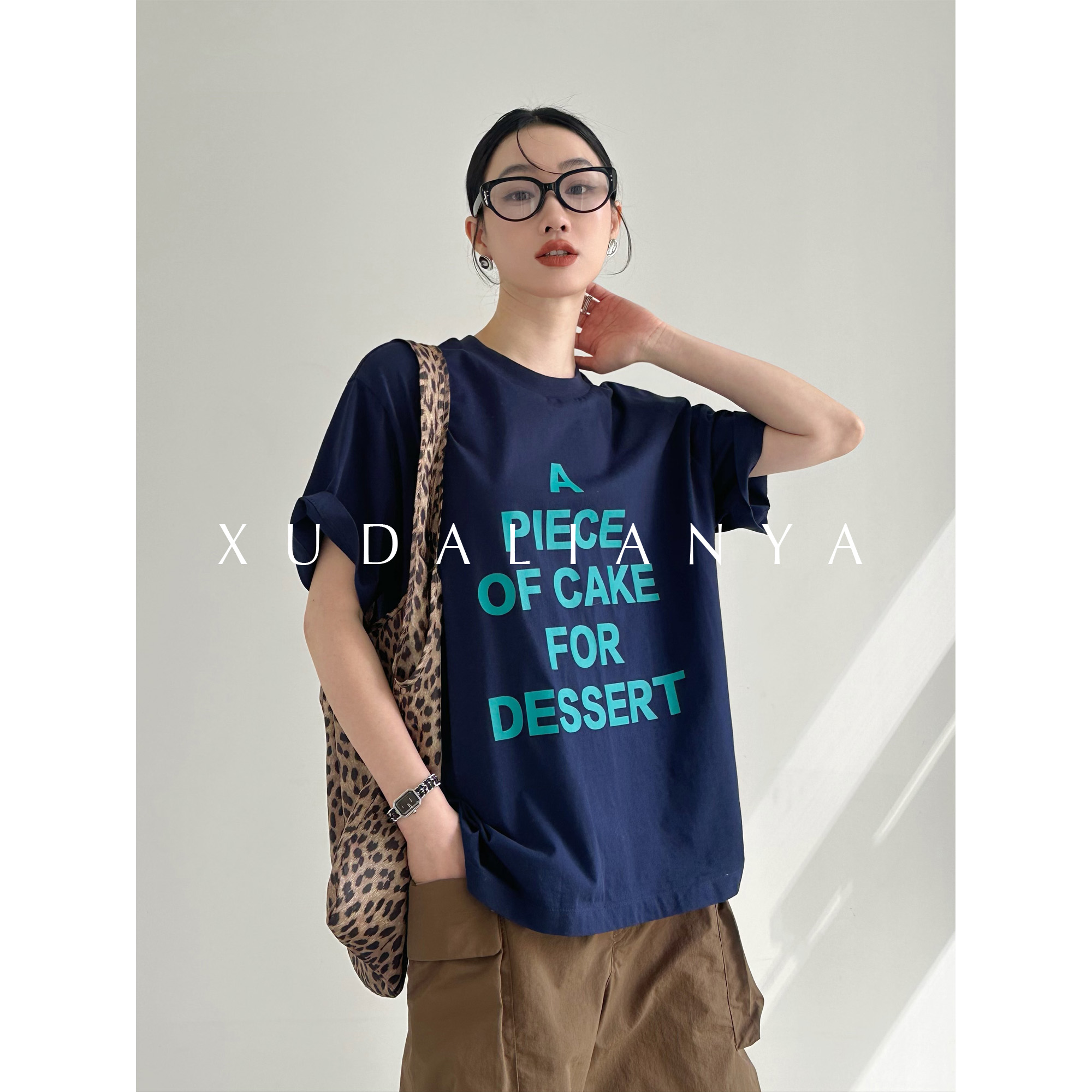 徐大脸吖定制 春夏百搭基础款撞色字母宽松上衣廓形圆领短袖T恤女