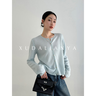 徐大脸吖定制 女上衣 韩系温柔风天丝羊毛小外套早春氛围针织开衫