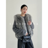 徐大脸吖定制 浓密染尖环保狐狸毛背心坎肩毛毛马甲皮草短外套女