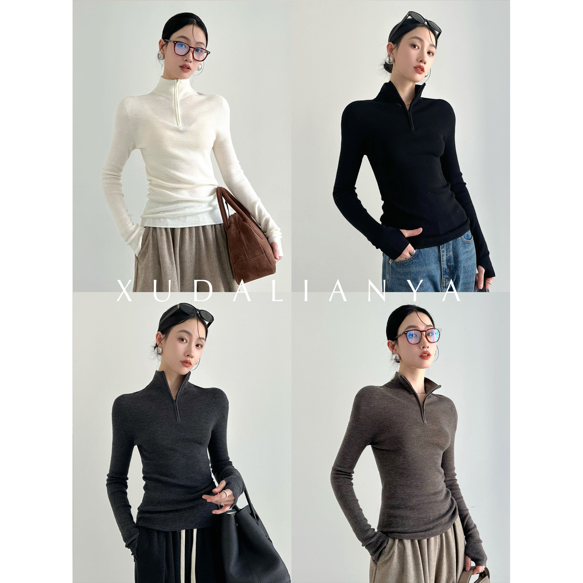 徐大脸吖定制 扬子纱100羊毛无缝半高领拉链打底衫拇指袖针织衫女,女装/女士精品,毛针织衫,淘宝优惠券,粉丝福利购,淘宝优惠卷