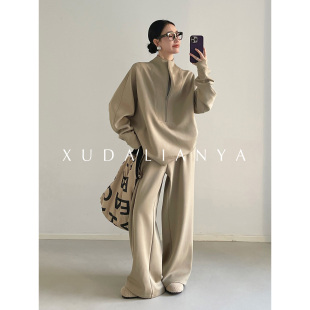 两件套女 卫衣休闲阔腿裤 徐大脸吖定制 松弛感早春宽松运动套装