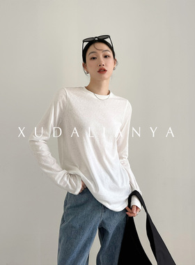 徐大脸吖定制 干爽凉爽新疆棉tee上衣春基础款宽松长袖白色T恤女
