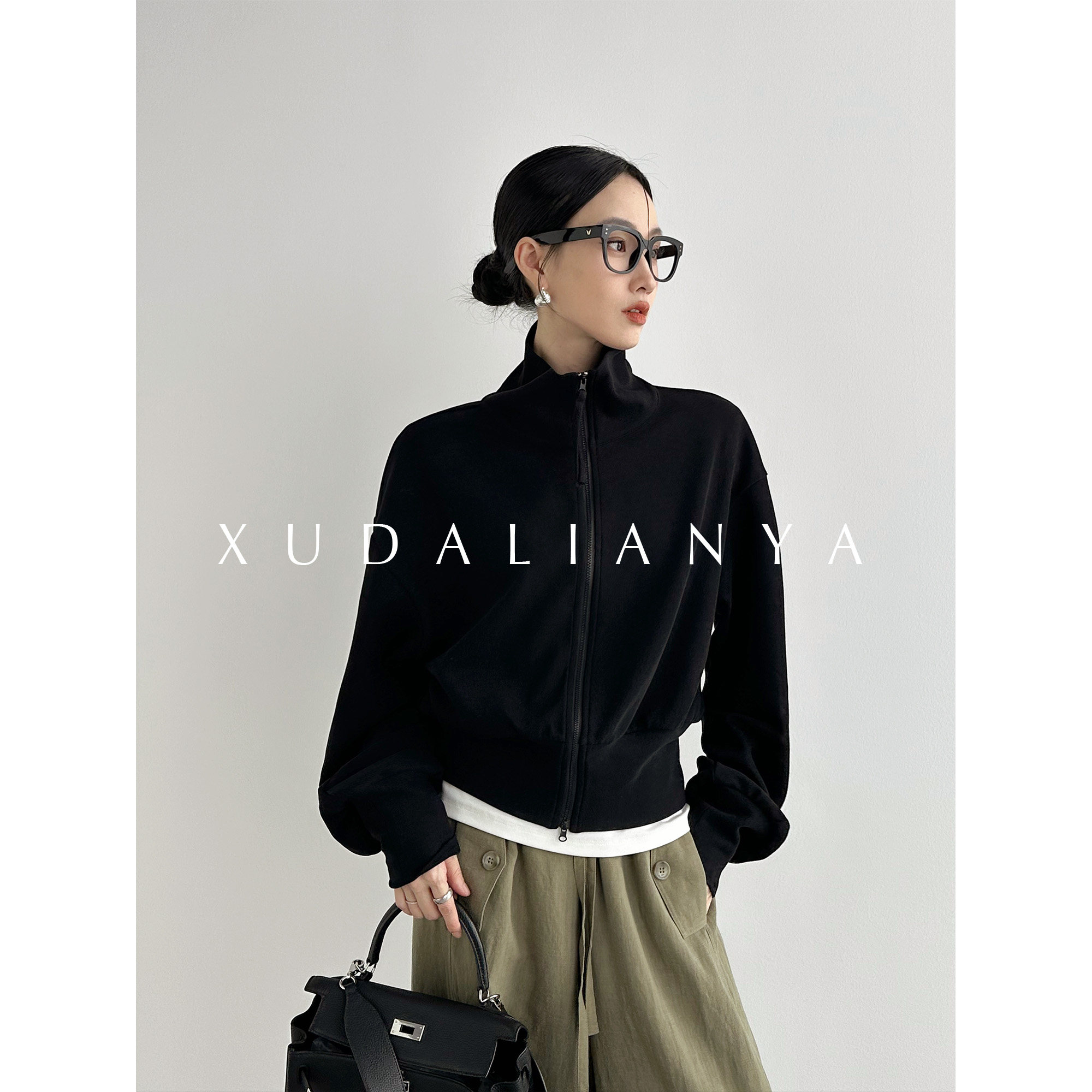 徐大脸吖定制 早秋韩系减龄休闲运动服小个子短款立领卫衣外套女图片