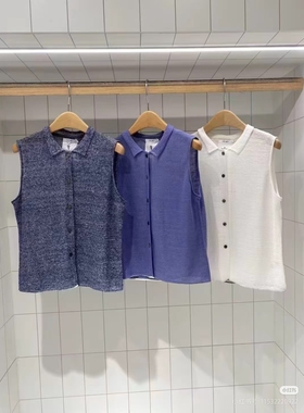 ZUG 正品国内代购25夏2经典亚麻翻领简约针织背心K0251KV02原1050