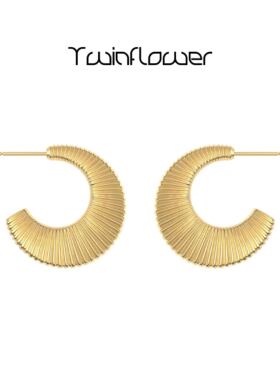 twinflower 弯月设计感金色圆环耳环女个性夸张纹理耳钉气质百搭