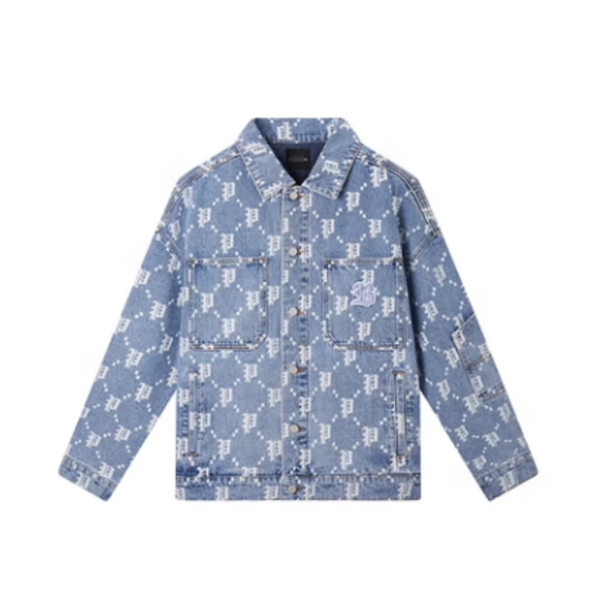 老花满印夹棉牛仔夹克外套