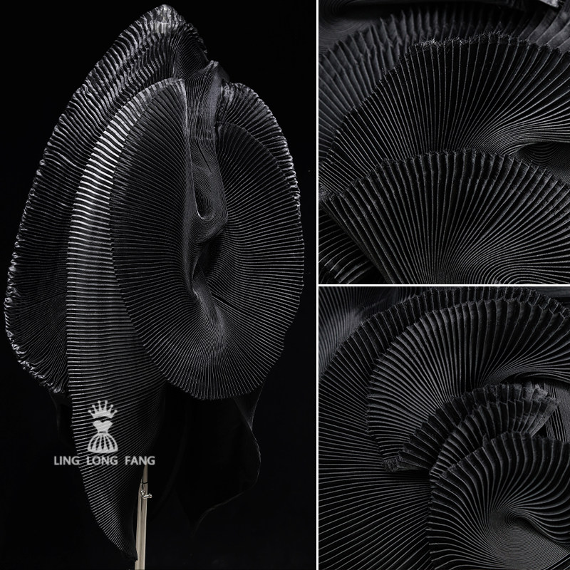 黑色肌理立体褶皱布料欧美时尚女装舞台连衣裙礼服设计师服装面料,居家布艺,海绵垫/布料/面料/手工diy,淘宝优惠券,粉丝福利购,淘宝优惠卷