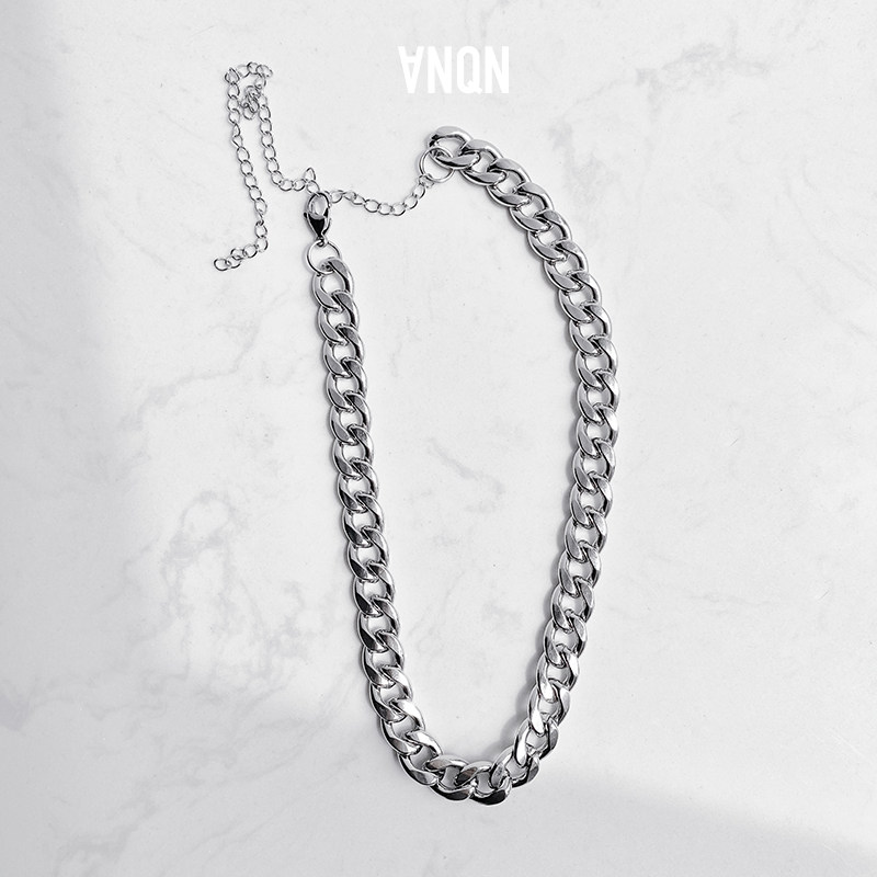 anyquestion/亮银色粗款 男女百搭短颈链chocker