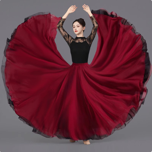 1080度大摆裙天丝半身裙女双面穿舞蹈裙飘逸新疆舞演出服跳舞裙子