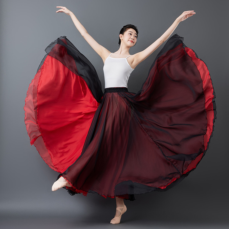 900度舞蹈双层飘逸天丝大摆裙