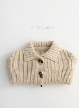 Mtinyqueen童品26春秋款 儿童针织棉外套纯色牛角扣开衫男女宝宝
