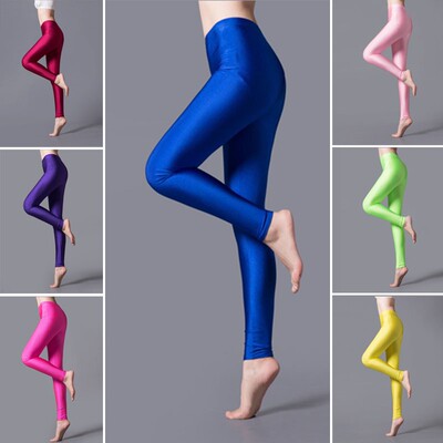 春夏亮面冰丝女士弹力光泽紧身九分打底裤外穿珠光丝滑健美裤薄款