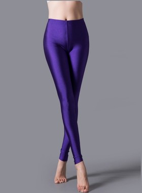 亮面光泽紧身鲨鱼裤女薄款荧光牛奶丝修身显瘦健美打底裤长裤
