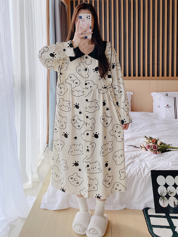 봄 여름 가을 산후수유용 가슴패드가 있는 얇은 순면 수유잠옷 수유복 산전 잠옷복