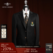 10%羊绒 黑色布雷泽徽章羊绒羊毛混纺西服商务休闲西服男秋冬