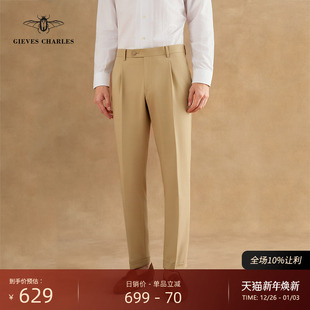 商务通勤长裤 男士 卡其色纯棉单褶商务休闲西裤 春秋男 25秋新品