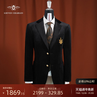 外套男 布雷泽枫叶徽章高级丝绒晚宴黑色西服气质西装 秋冬新品