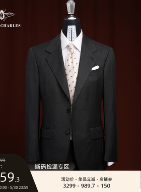 【LUIGIBOTTO】意大利进口面料灰色单排扣商务正装手工西服套装男