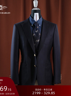 【Tallia】意大利面料藏蓝色纯羊毛金扣布雷泽商务休闲西服男外套