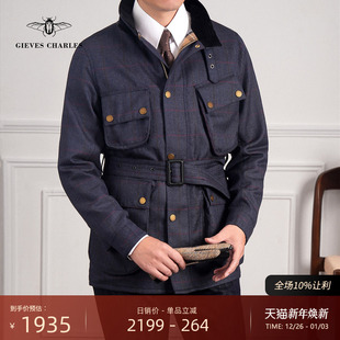 巴恩风外套风衣 进口面料纯羊毛蓝色M65狩猎立领夹克男士 MOON