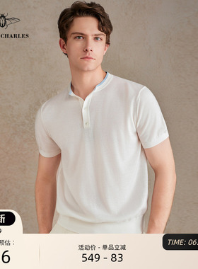 【26新品】白色羊毛撞色亨利领POLO衫男士商务休闲轻奢老钱T恤夏