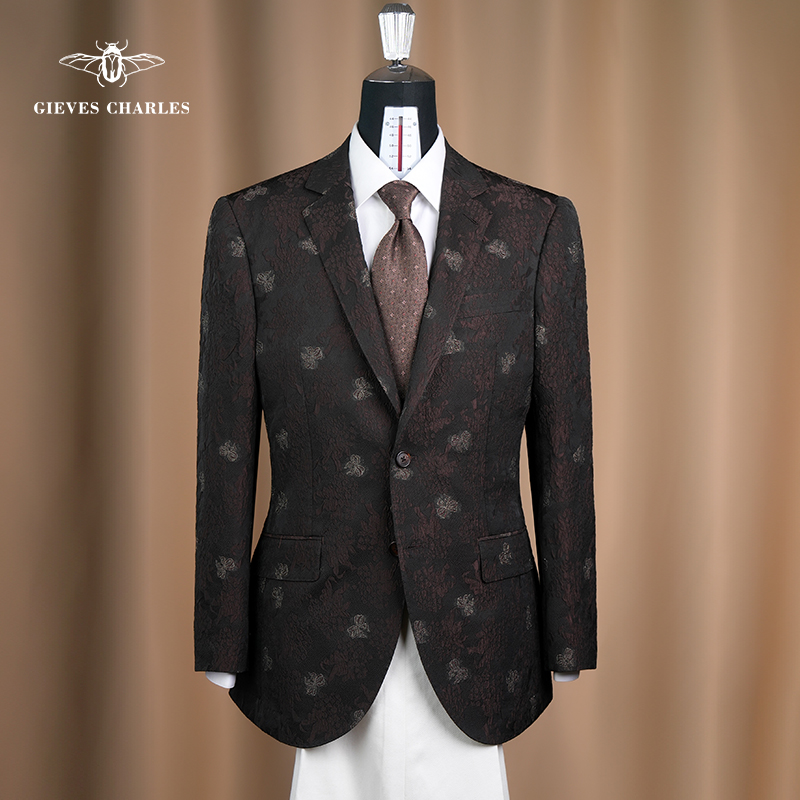 【25春夏新品】国风立体提花泡泡纱手工西服男士休闲金丝宴会单西