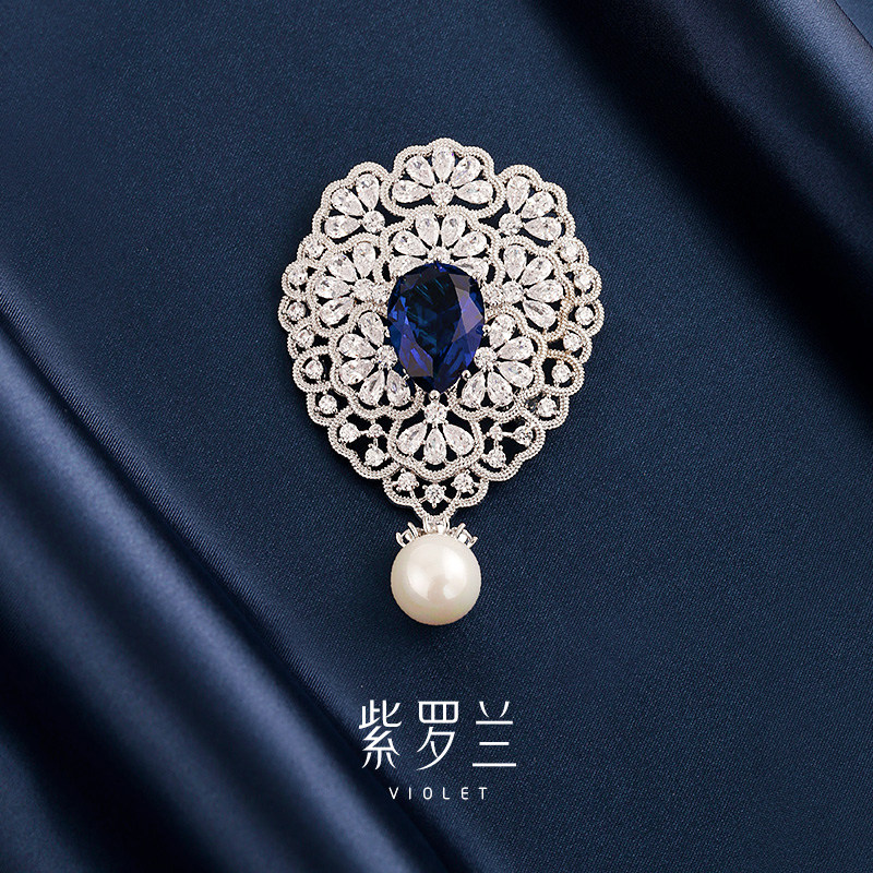 紫罗兰万花珍珠胸针高档女精致奢华气质圆形胸花小众设计感别针