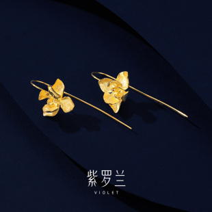 高级感花朵耳饰 紫罗兰正版 金闪叶S925银耳钩轻奢精致时尚