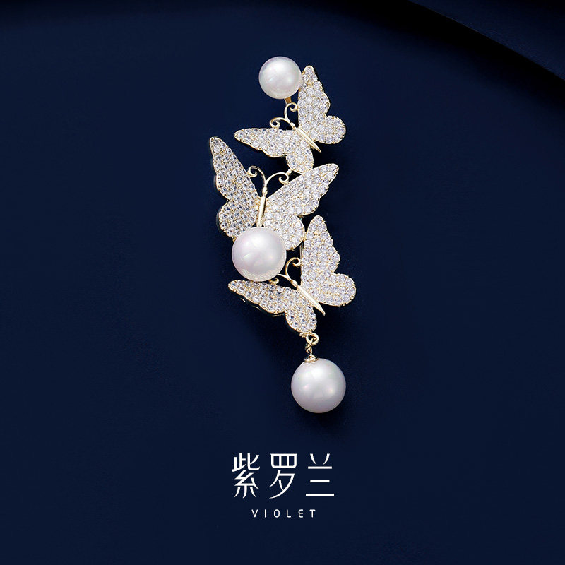 【紫罗兰正版】蝶聚珍珠蝴蝶胸针高档女精致胸花别针小众设计感潮,饰品/流行首饰/时尚饰品新,胸针,淘宝优惠券,粉丝福利购,淘宝优惠卷