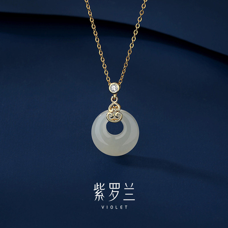 【紫罗兰正版】葫念S925纯银和田玉平安扣项链女锁骨链生日礼物,饰品/流行首饰/时尚饰品新,项链,淘宝优惠券,粉丝福利购,淘宝优惠卷
