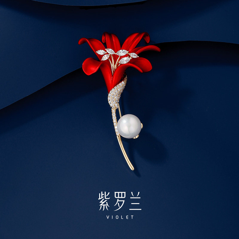 紫罗兰龄红胸针高档女精致红色百合花珍珠胸花生日礼物潮别针,饰品/流行首饰/时尚饰品新,胸针,淘宝优惠券,粉丝福利购,淘宝优惠卷