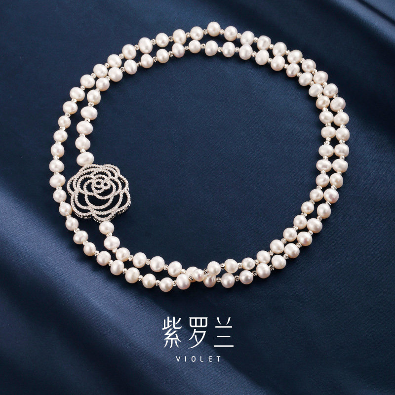 紫罗兰意漫珍珠毛衣链女项链图片