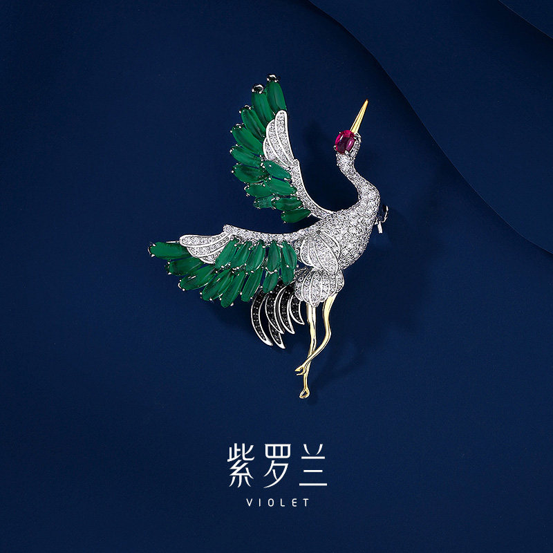 【紫罗兰正版】灵鹤S925纯银胸针高档女仙鹤古风胸花生日礼物潮,饰品/流行首饰/时尚饰品新,胸针,淘宝优惠券,粉丝福利购,淘宝优惠卷