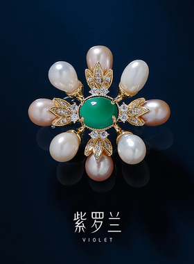 紫罗兰温漓胸针绿色闪耀锆石珍珠胸花女轻奢精致简约西装配饰别针
